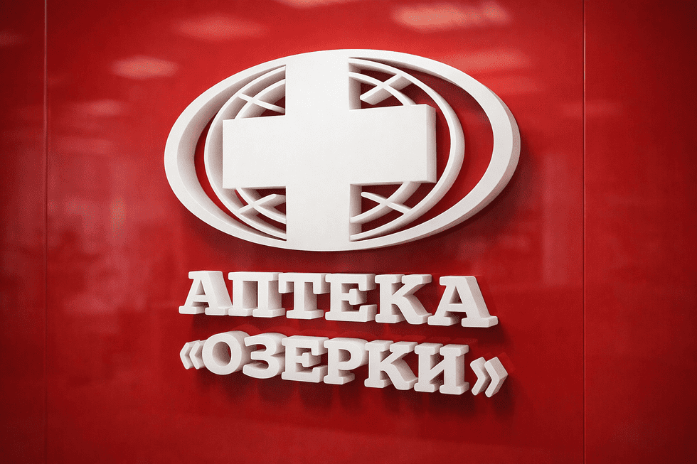 Кейс: интерьерная вывеска с объемным логотипом для аптеки «Озерки»