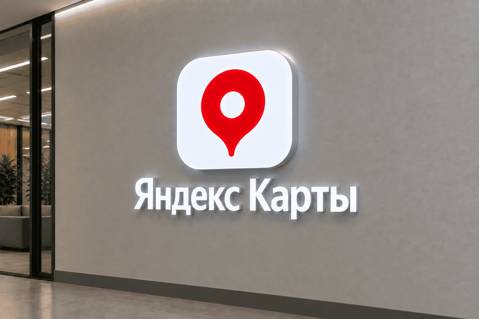 Световая вывеска в офис: производство и монтаж объёмных букв и логотипа для Яндекс Карт