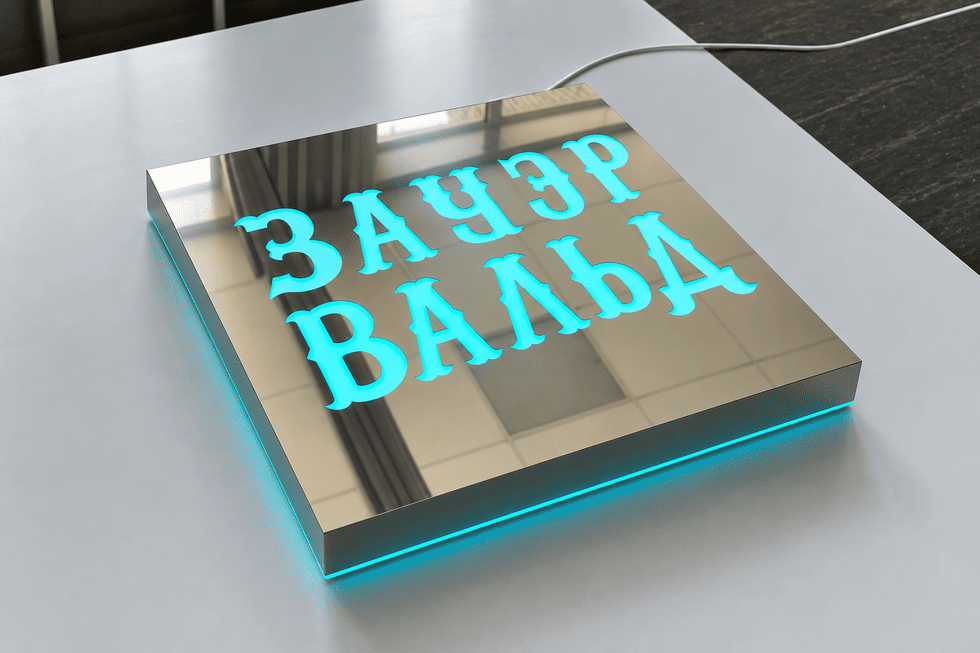 Изготовление зеркальной световой вывески с подсветкой букв: как отражающая поверхность делает вывеску частью окружения